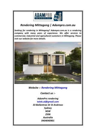 Rendering Mittagong  Adampro.com.au