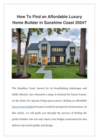 How To Find an Affordable Luxury Home Builder in Sunshine Coast 2024?