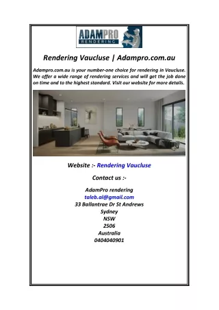 Rendering Vaucluse  Adampro.com.au