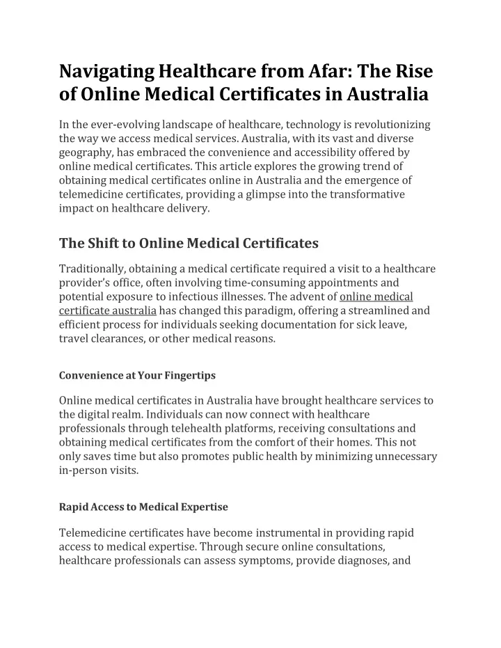 navigating healthcare from afar the rise of online medical certificates in australia