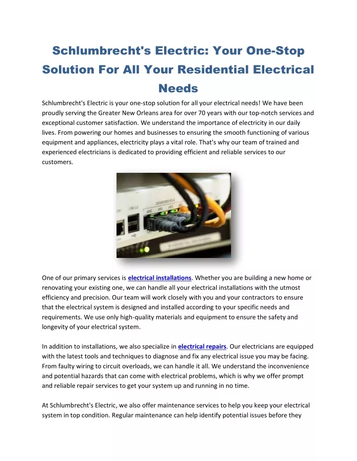 schlumbrecht s electric your one stop solution
