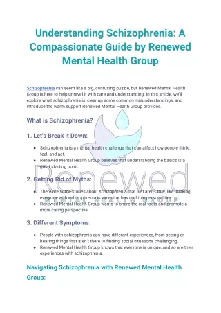 Understanding Schizophrenia_ A Compassionate Guide by Renewed Mental Health Group