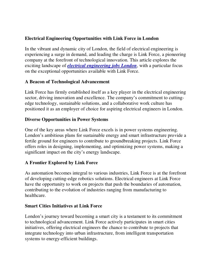 electrical engineering opportunities with link