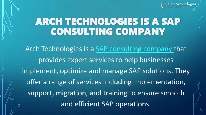 arch technologies is a sap consulting company