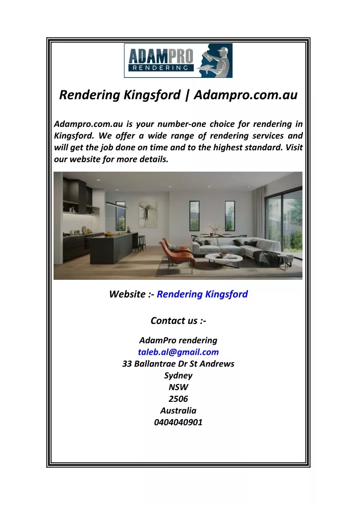 rendering kingsford adampro com au