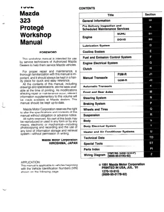 1992 Mazda 323 Protege Bg Service Repair Manual