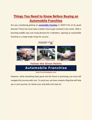 Need to Know Before Buying an Automobile Franchise