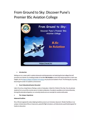 From Ground to Sky Discover Pune's Premier BSc Aviation College
