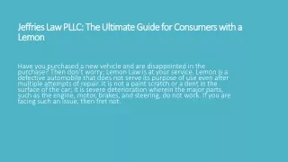 Jeffries Law PLLC The Ultimate Guide for Consumers with a Lemon