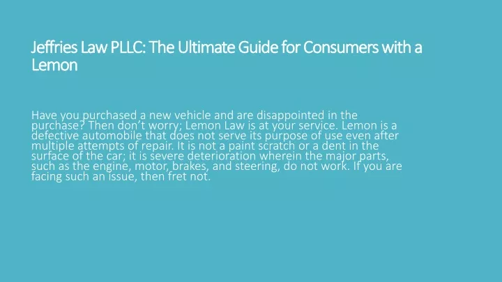jeffries law pllc the ultimate guide for consumers with a lemon