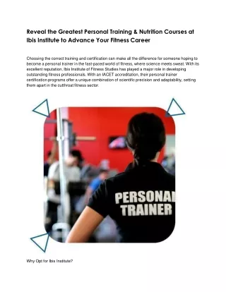 Reveal the Greatest Personal Training & Nutrition Courses at Ibis Institute to Advance Your Fitness Career