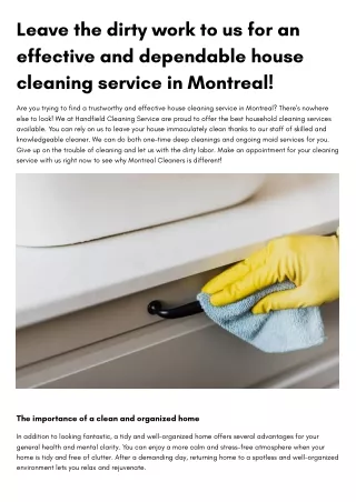 Efficient and Reliable House Cleaning Service in Montreal: Leave the Dirty Work