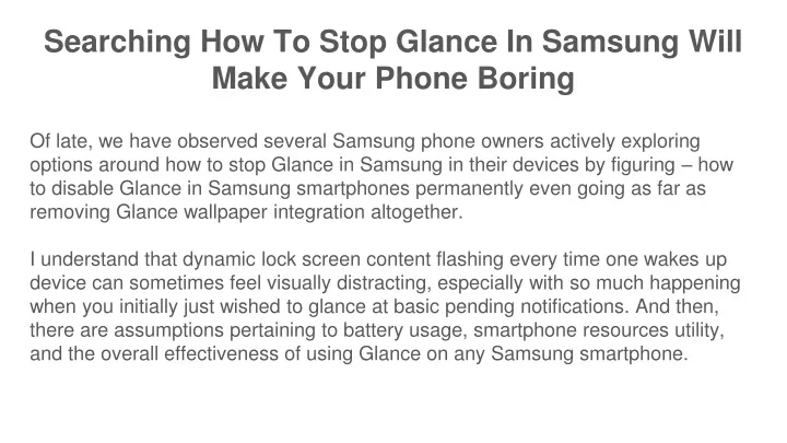 searching how to stop glance in samsung will make your phone boring