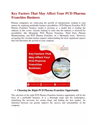 Key Factors That May Affect Your PCD Pharma Franchise Business