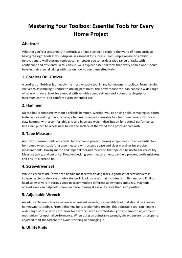 mastering your toolbox essential tools for every