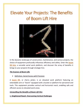 Elevate Your Projects: The Benefits of Boom Lift Hire