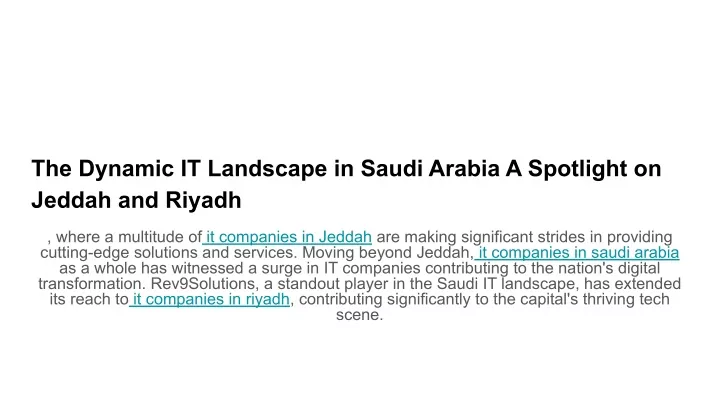 the dynamic it landscape in saudi arabia