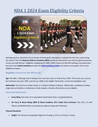 NDA 1 2024 Exam Eligibility Criteria - Cadets Acadmy