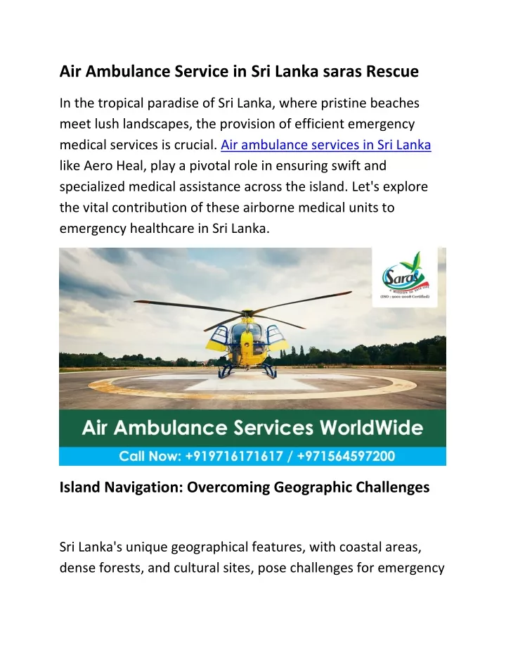 air ambulance service in sri lanka saras rescue