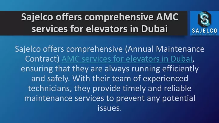 sajelco offers comprehensive amc services for elevators in dubai
