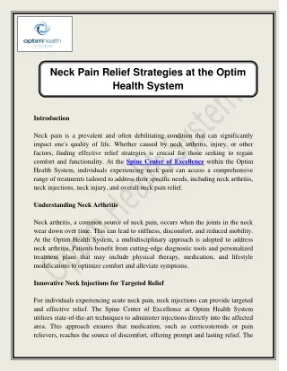 Neck Pain Relief Strategies at the Optim Health System