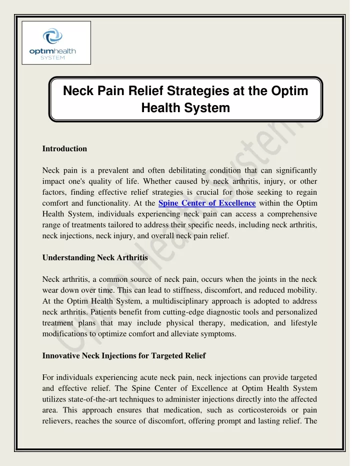 neck pain relief strategies at the optim health