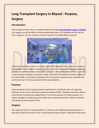 Lung Transplant Surgery In Bhpoal