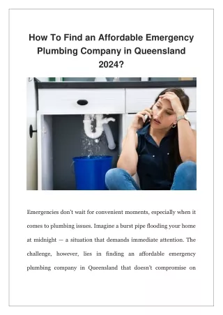 How To Find an Affordable Emergency Plumbing Company in Queensland 2024?