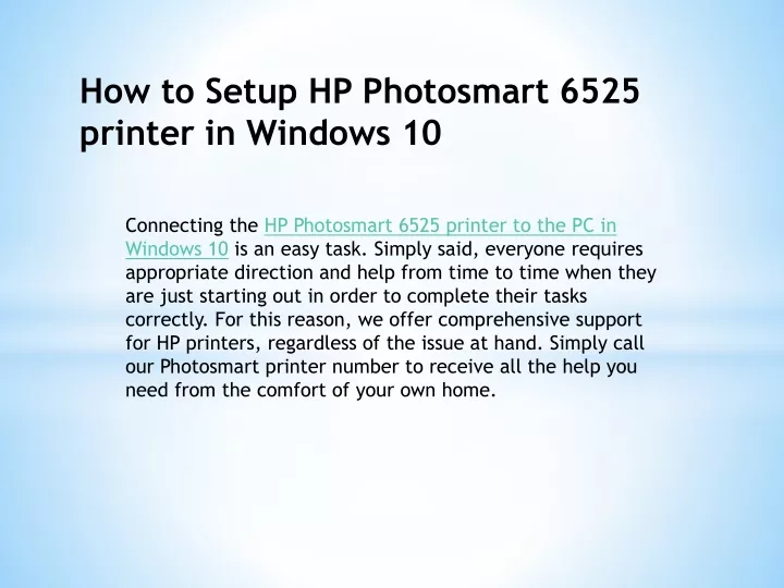 how to setup hp photosmart 6525 printer