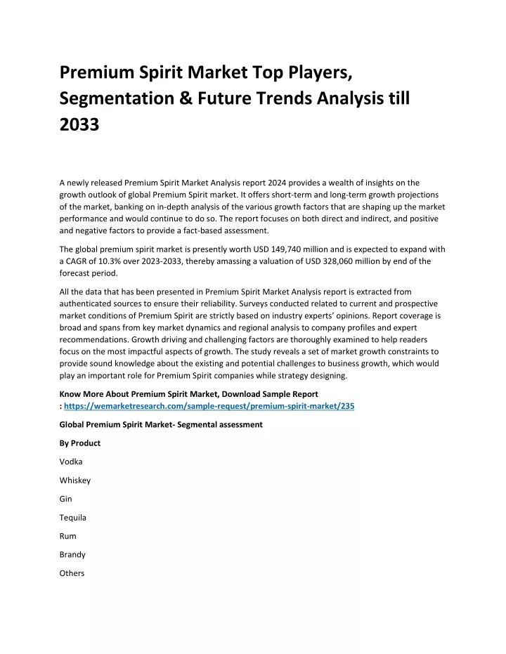 premium spirit market top players segmentation