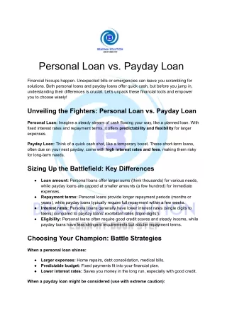 Personal Loan vs Payday Loan
