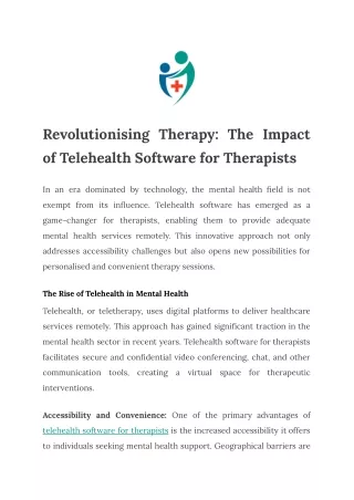 Revolutionising Therapy: The Impact of Telehealth Software for Therapists