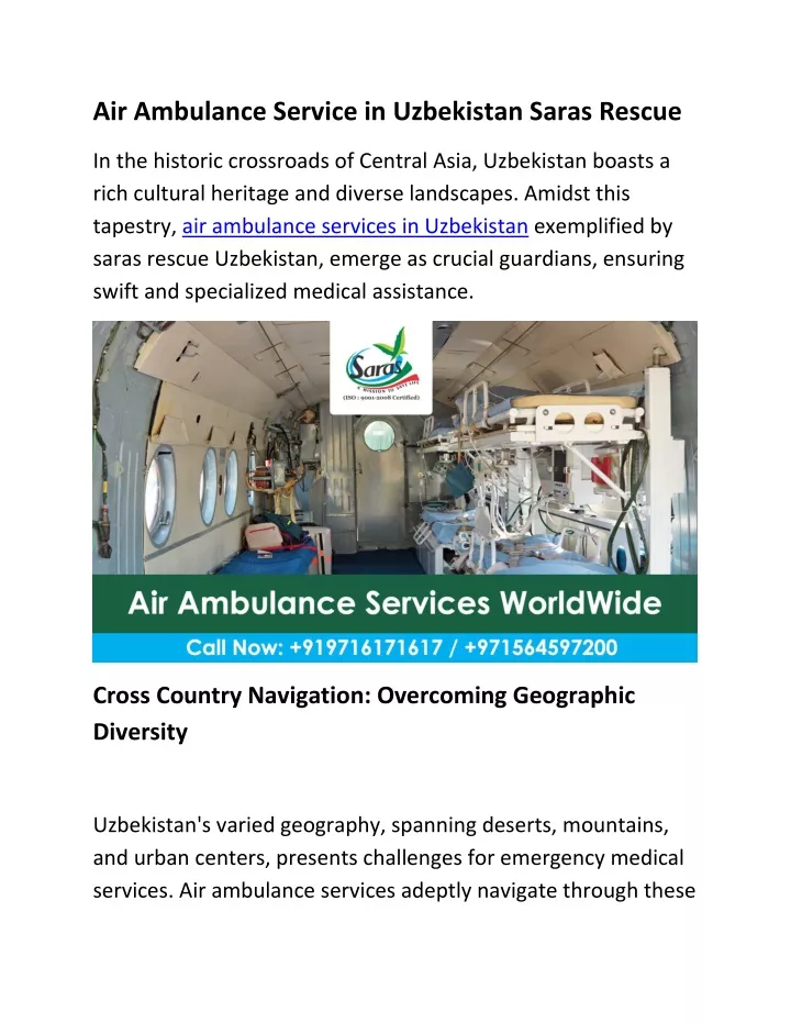 air ambulance service in uzbekistan saras rescue