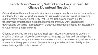 Unlock Your Creativity With Glance Lock Screen, No Glance Download Needed!