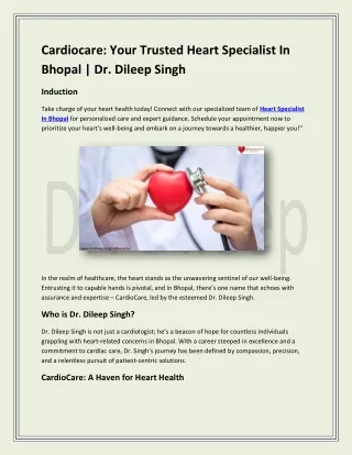 Cardiocare: Your Trusted Heart Specialist In Bhopal | Dr. Dileep Singh
