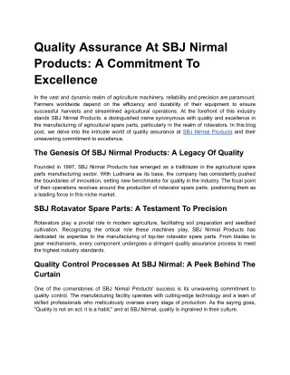 Quality Assurance At SBJ Nirmal Products_ A Commitment to Excellence