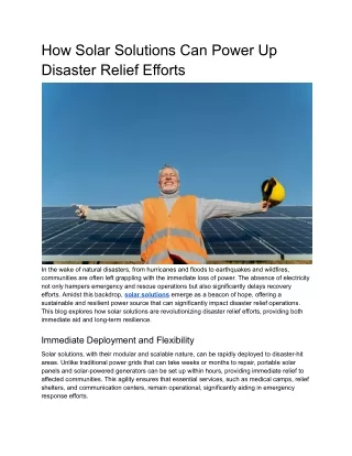 Solar Solutions | Revolutionizing Disaster Relief Efforts