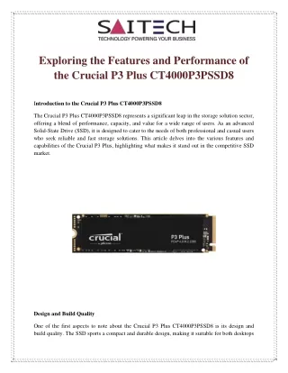 Exploring the Features and Performance of the Crucial P3 Plus CT4000P3PSSD8