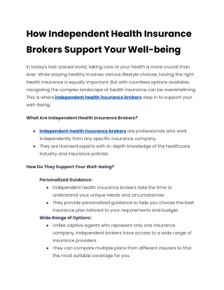 How Independent Health Insurance Brokers Support Your Well-being