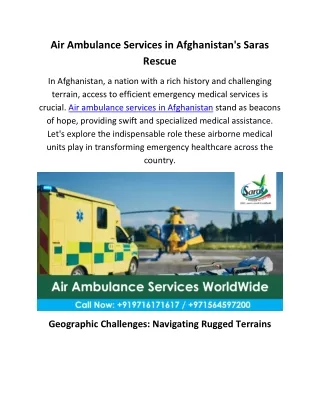 Air Ambulance Services in Afghanistan