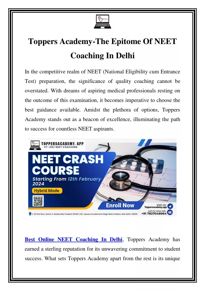 toppers academy the epitome of neet