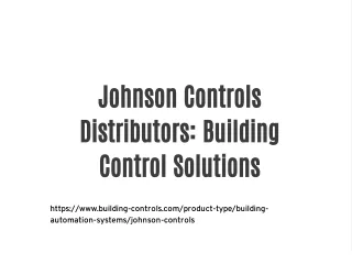Welcome to Johnson Controls Distributors presentation.