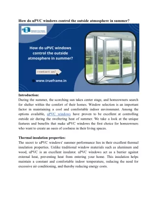How do uPVC windows control the outside atmosphere in summer_Neelaadri True Frames