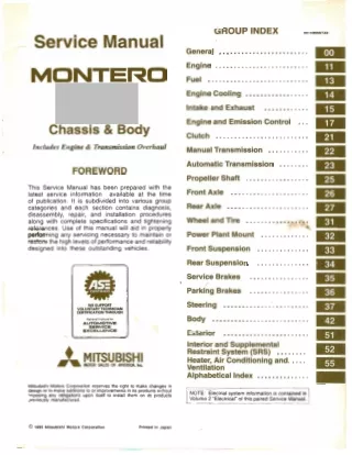 1992 Mitsubishi Montero Pajero Service Repair Manual