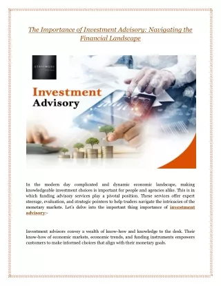 The Importance of Investment Advisory: Navigating the Financial Landscape