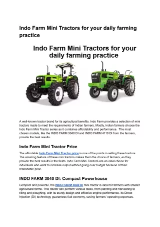 Indo Farm Mini Tractors for your daily farming practice