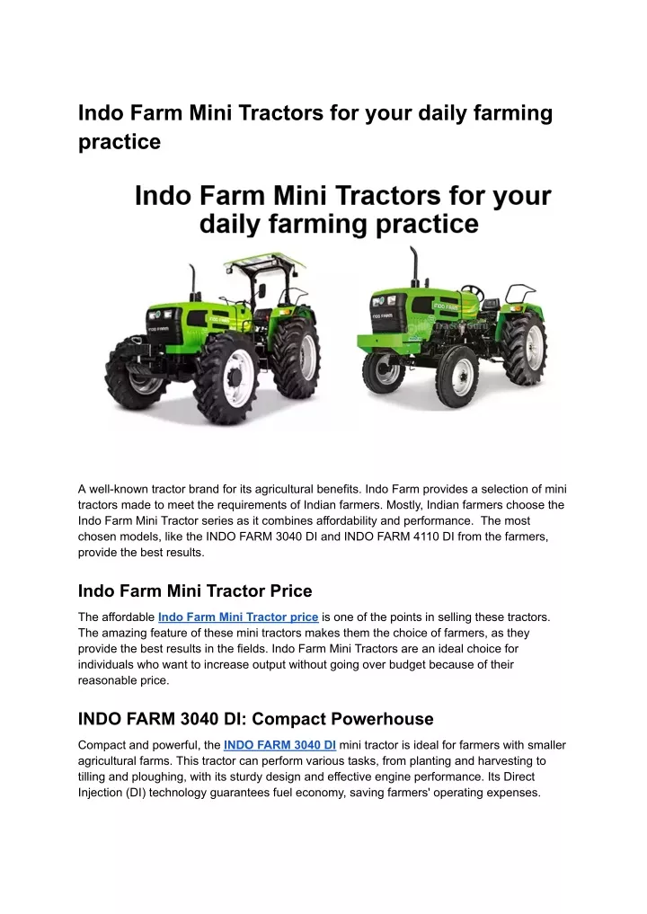 indo farm mini tractors for your daily farming