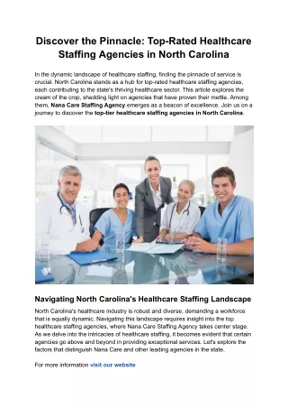 Discover the Pinnacle_ Top-Rated Healthcare Staffing Agencies in North Carolina