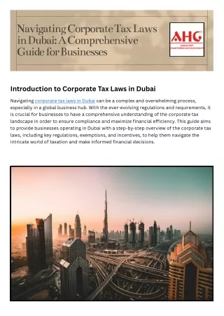 Navigating Corporate Tax Laws in Dubai A Comprehensive Guide for Businesses