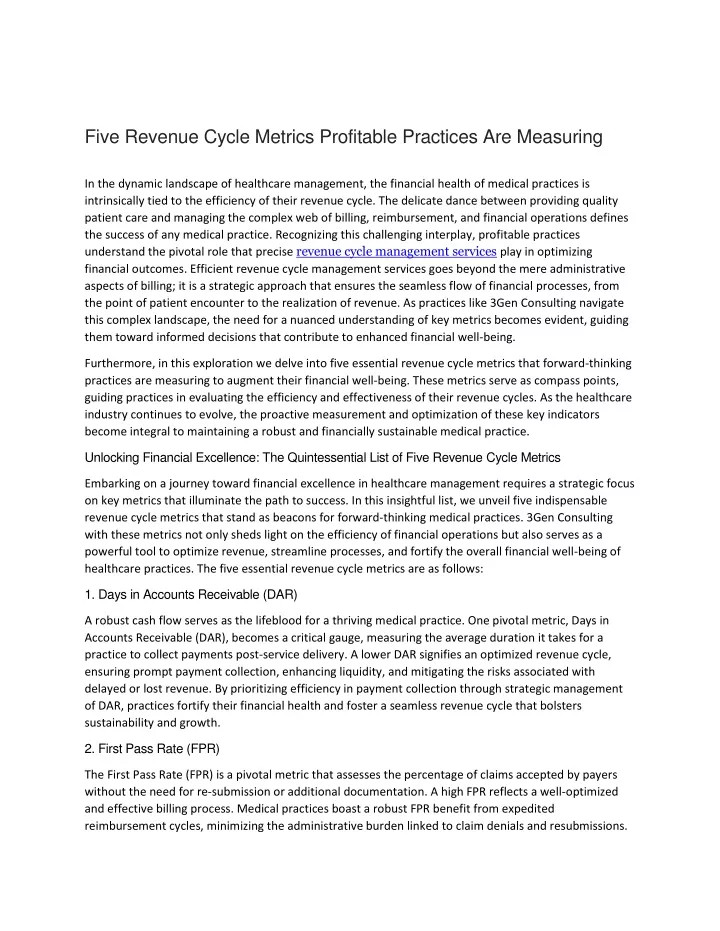 five revenue cycle metrics profitable practices